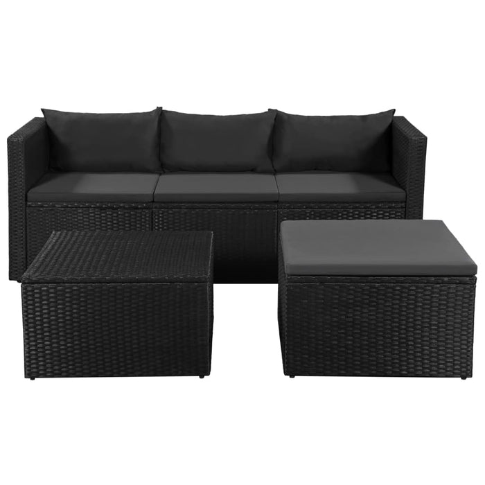 3-tlg. Garten-Lounge-Set Poly Rattan Schwarz und Grau
