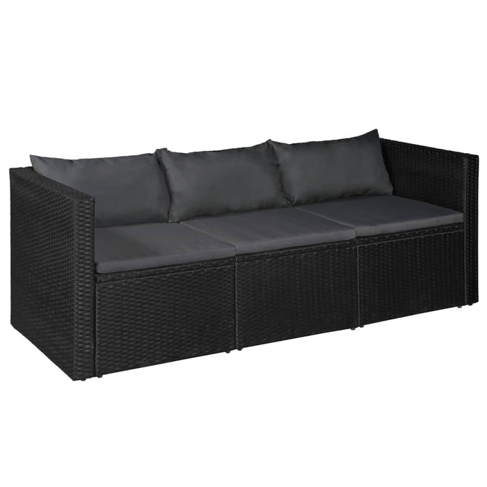 3-tlg. Garten-Lounge-Set Poly Rattan Schwarz und Grau