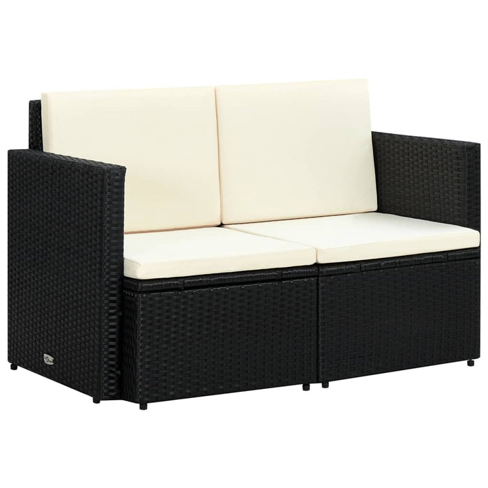 2-seater garden sofa with cushions black poly rattan
