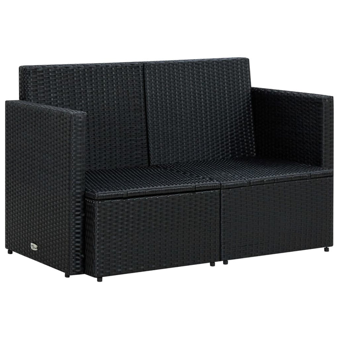 2-seater garden sofa with cushions black poly rattan