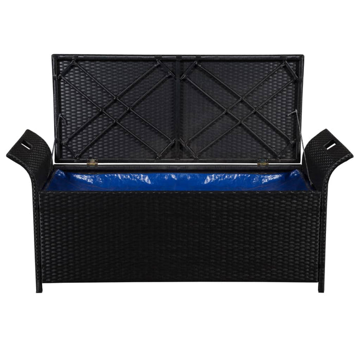 Chest bench with cushion 138 cm poly rattan black