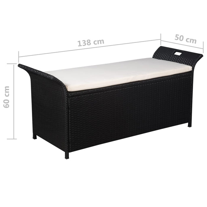 Chest bench with cushion 138 cm poly rattan black