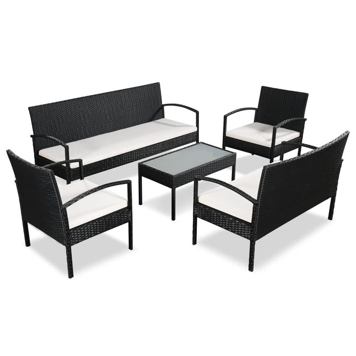 5-tlg. Garten-Lounge-Set mit Auflagen Poly Rattan Schwarz