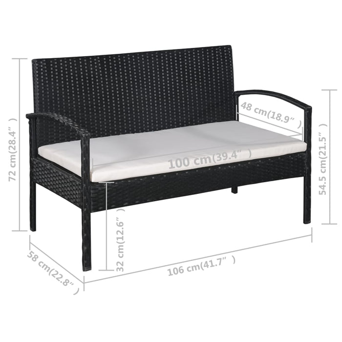 5-tlg. Garten-Lounge-Set mit Auflagen Poly Rattan Schwarz