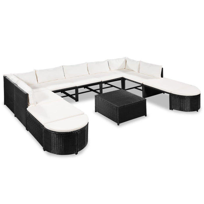 12-tlg. Garten-Lounge-Set mit Auflagen Poly Rattan Schwarz