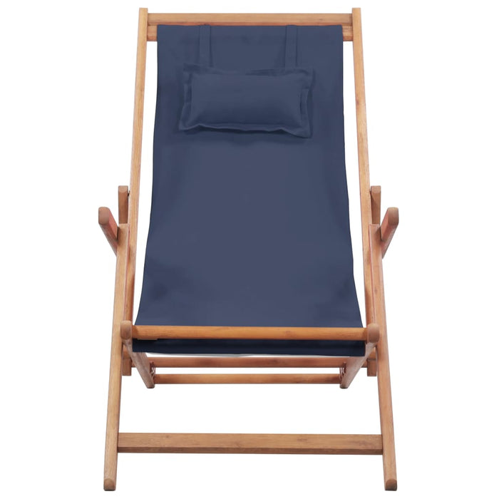 Folding beach chair fabric and wooden frame blue