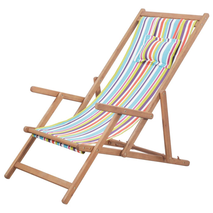 Klappbarer Strandstuhl Stoff und Holzrahmen Mehrfarbig