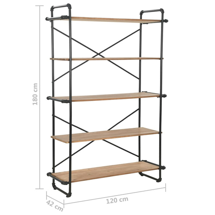 Bookcase made of solid fir wood and steel 120x42x180 cm