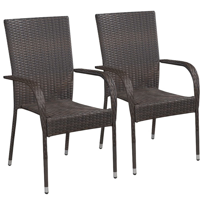 Stackable Garden Chairs 2 pcs Poly Rattan Brown