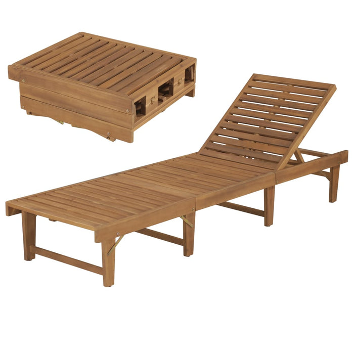 Folding sun lounger made of solid acacia wood