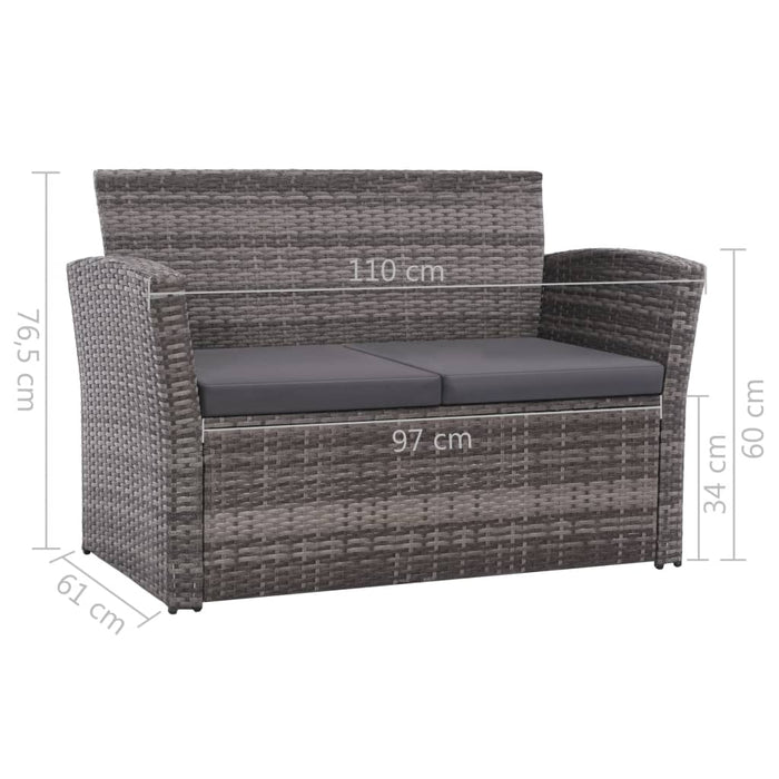 4 pcs. Garden lounge set with cushions poly rattan gray