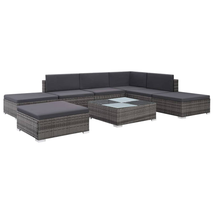 8-tlg. Garten-Lounge-Set mit Auflagen Poly Rattan Grau