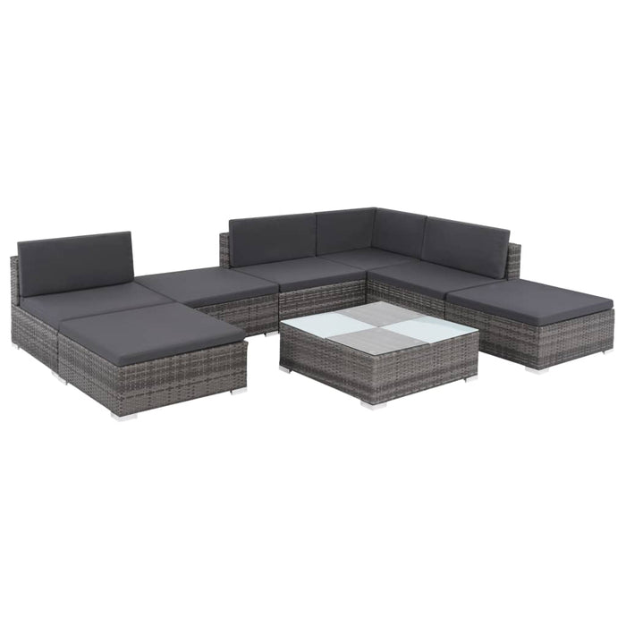 8-tlg. Garten-Lounge-Set mit Auflagen Poly Rattan Grau