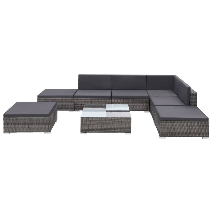 8-tlg. Garten-Lounge-Set mit Auflagen Poly Rattan Grau