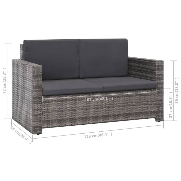 2-tlg. Garten-Lounge-Set mit Auflagen Poly Rattan Grau