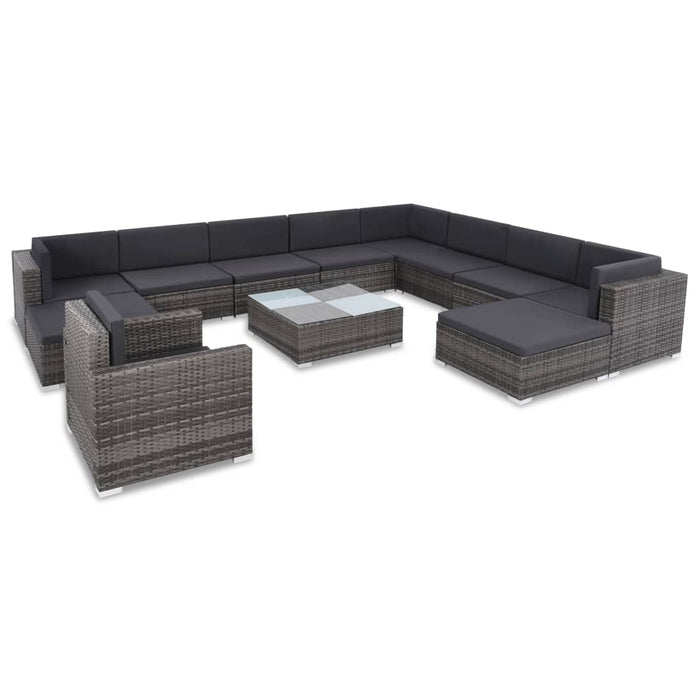 12-tlg. Garten-Lounge-Set mit Auflagen Poly Rattan Grau