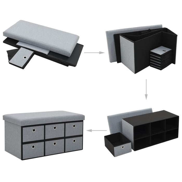 Foldable bench linen look 76×38×38 cm light gray