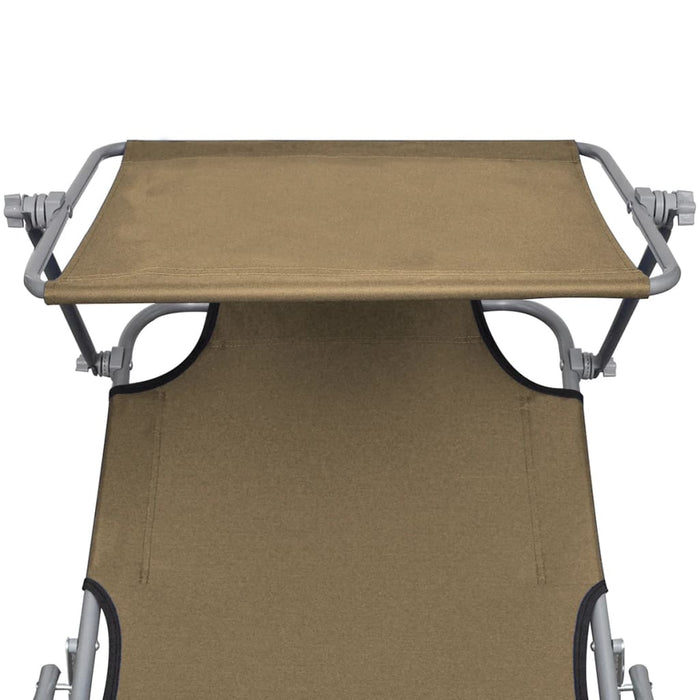 Folding lounger with sun protection steel taupe