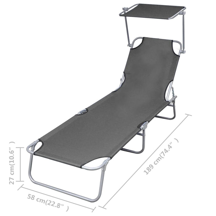 Sun lounger foldable with adjustable backrest gray