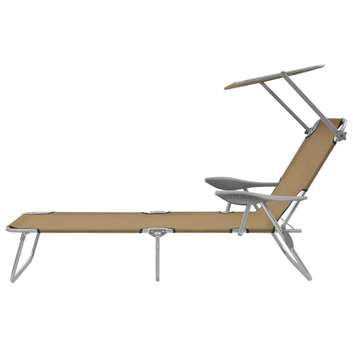 Folding lounger with sun protection steel taupe