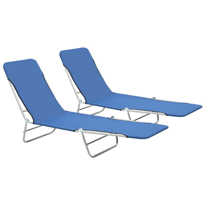 Folding loungers 2 pcs. Steel and fabric blue