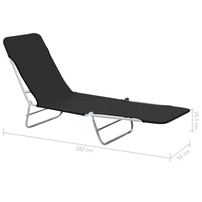 Folding loungers 2 pcs. Steel and black fabric