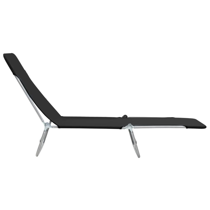 Folding loungers 2 pcs. Steel and black fabric