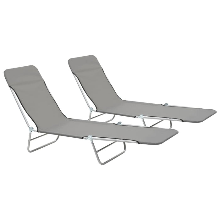 Folding loungers 2 pcs. Steel and gray fabric