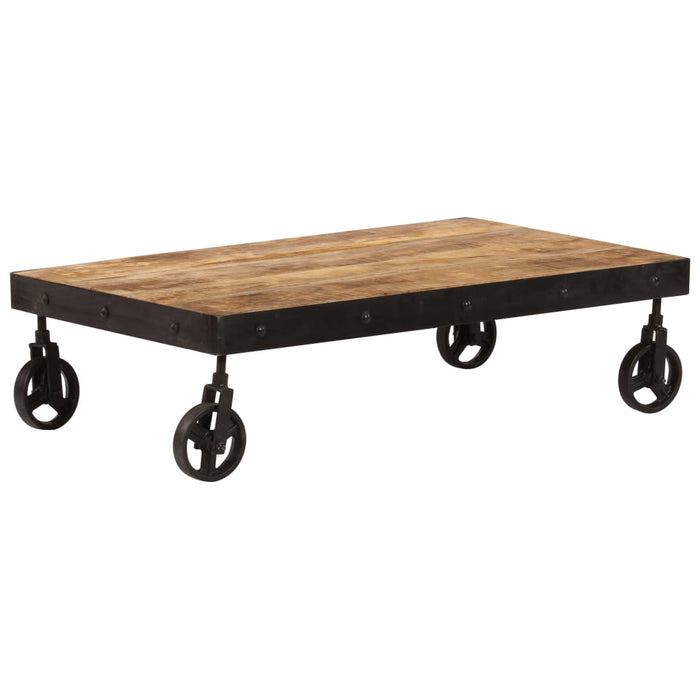 Coffee table with wheels solid mango wood 100 x 60 x 26 cm