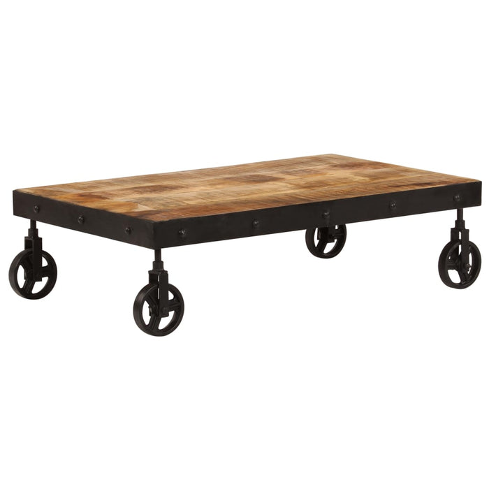 Coffee table with wheels solid mango wood 100 x 60 x 26 cm