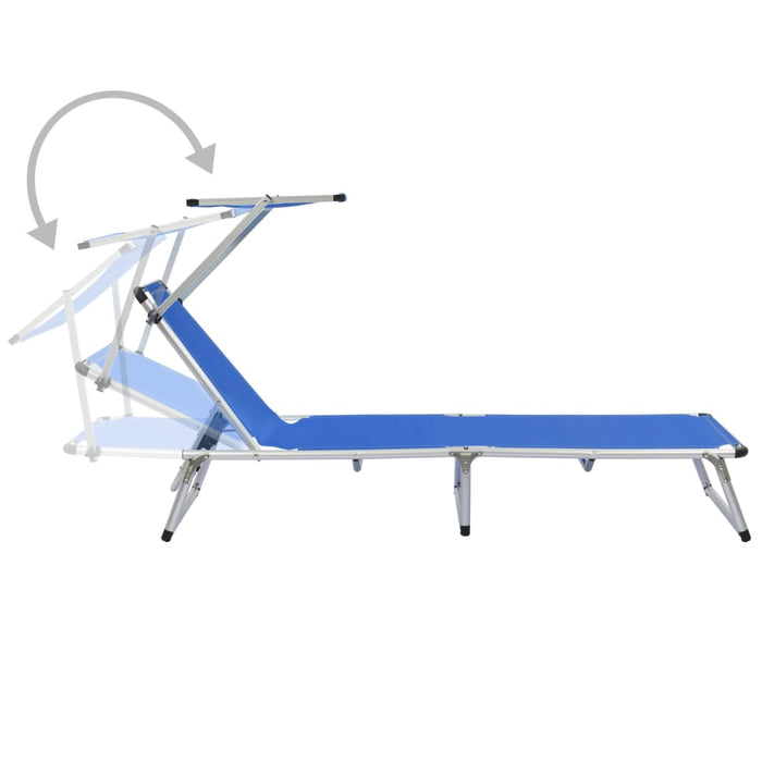Folding lounger with aluminum sun protection and Textiline Blue