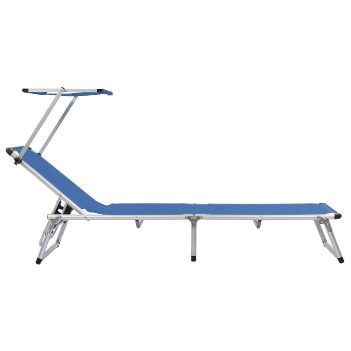 Folding lounger with aluminum sun protection and Textiline Blue