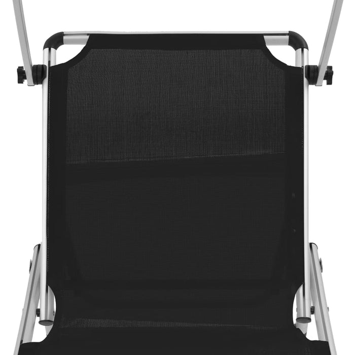 Folding lounger with aluminum sun protection and Black Textiline