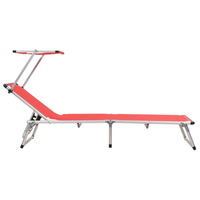 Folding lounger with aluminum sun protection and Textiline Red
