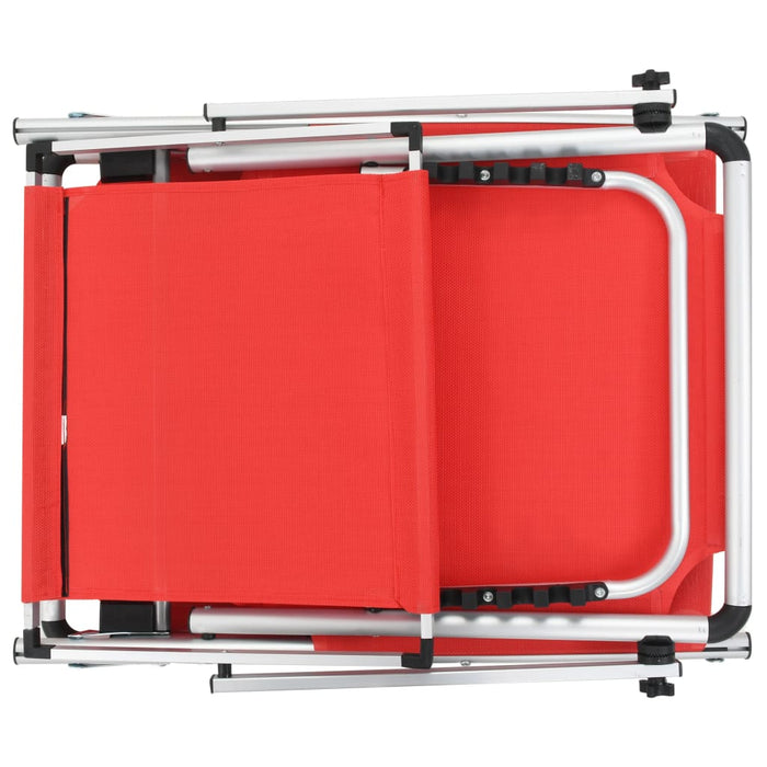 Folding lounger with aluminum sun protection and Textiline Red
