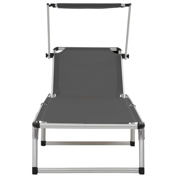 Folding lounger with aluminum sun protection and Textiline Gray