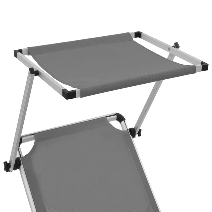 Folding lounger with aluminum sun protection and Textiline Gray