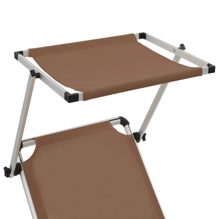Folding lounger with sun protection aluminum and textilene brown