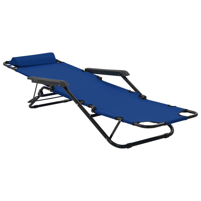 Folding sun loungers 2 pieces with footrest blue