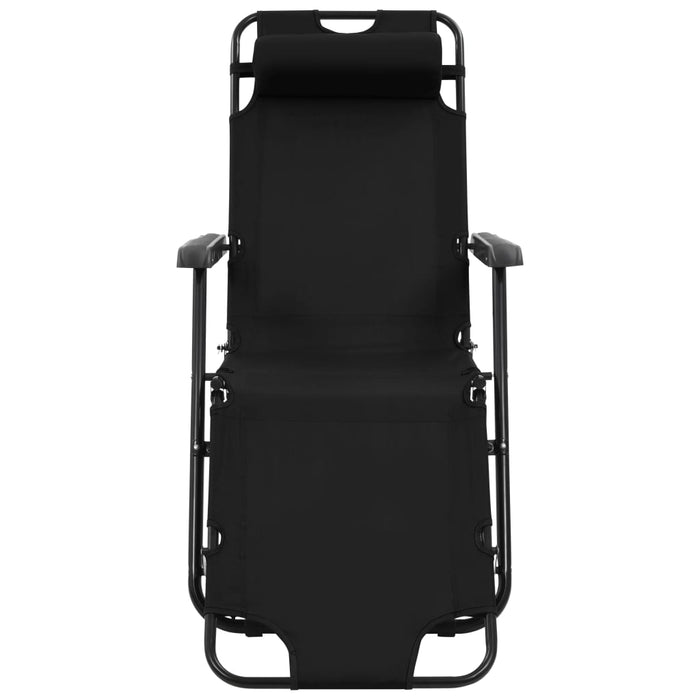Folding sun loungers 2 pieces with footrest black