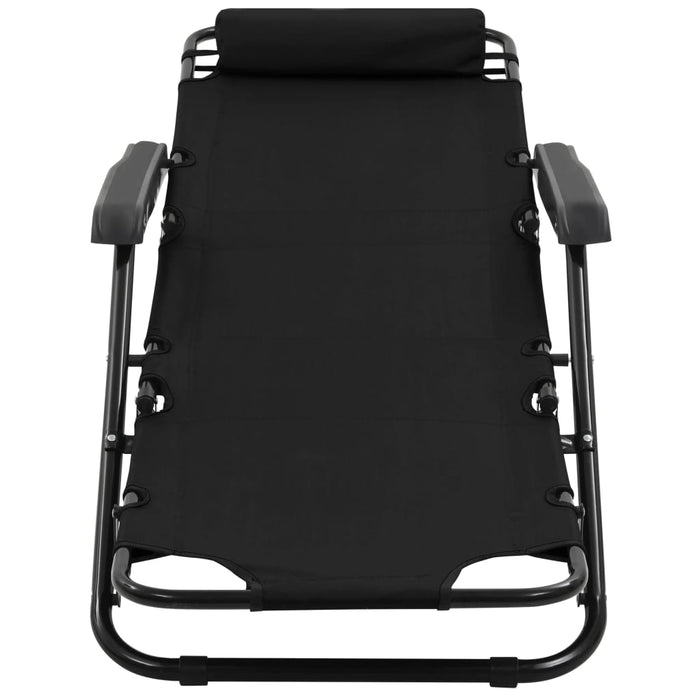 Folding sun loungers 2 pieces with footrest black