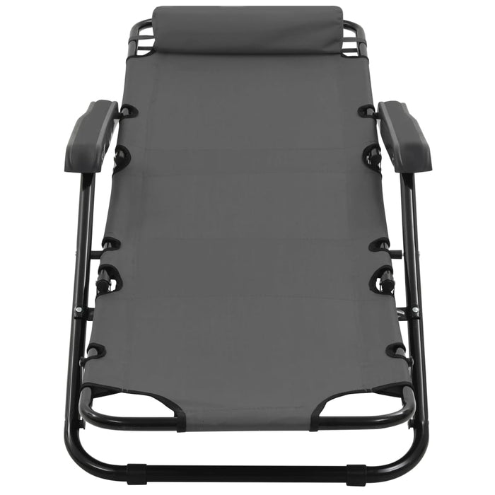 Folding sun loungers 2 pieces with footrest gray