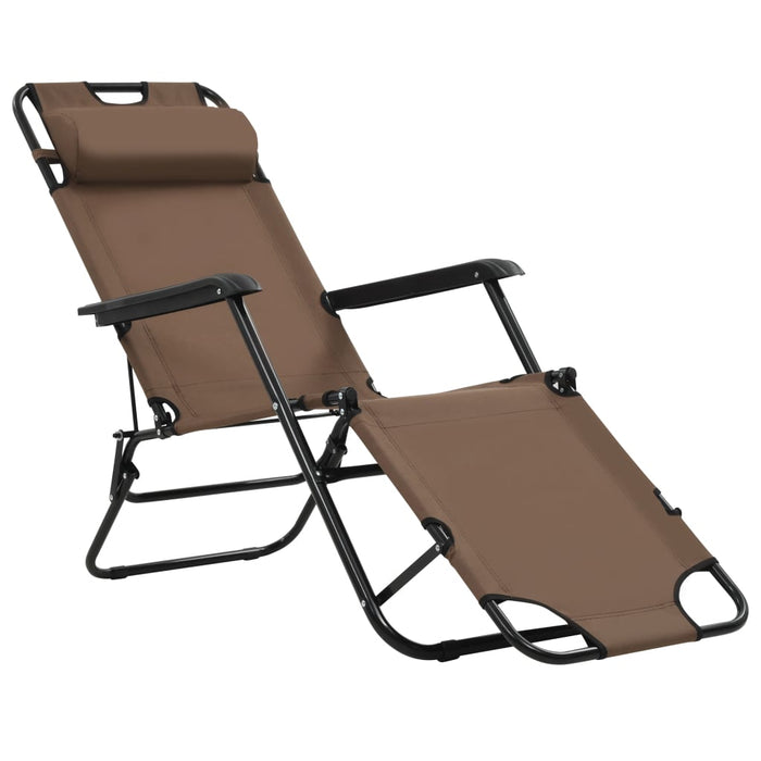 Folding sun loungers 2 pieces with footrest brown