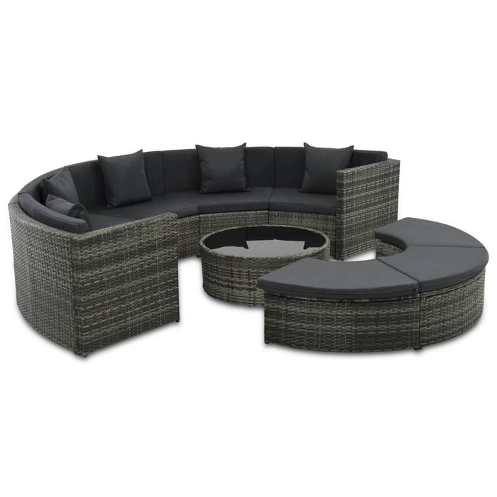 7-tlg. Garten-Lounge-Set mit Auflagen Poly Rattan Grau