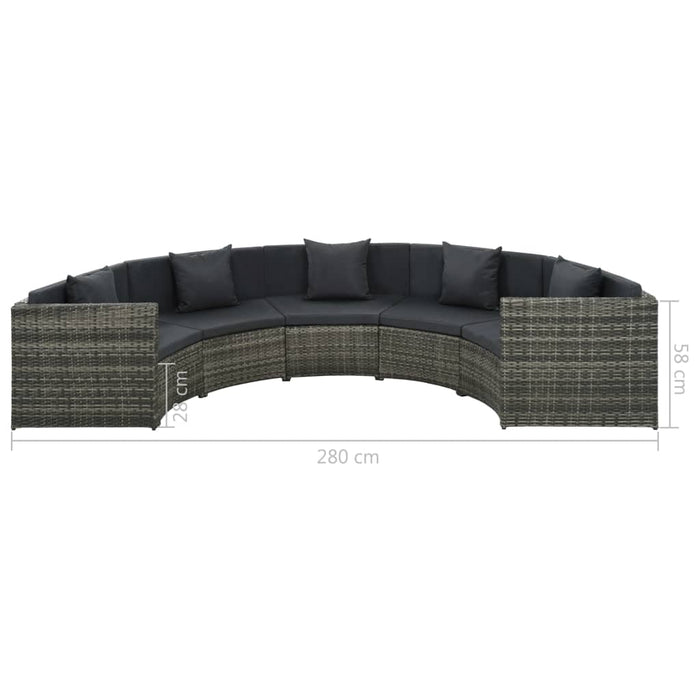 7-tlg. Garten-Lounge-Set mit Auflagen Poly Rattan Grau