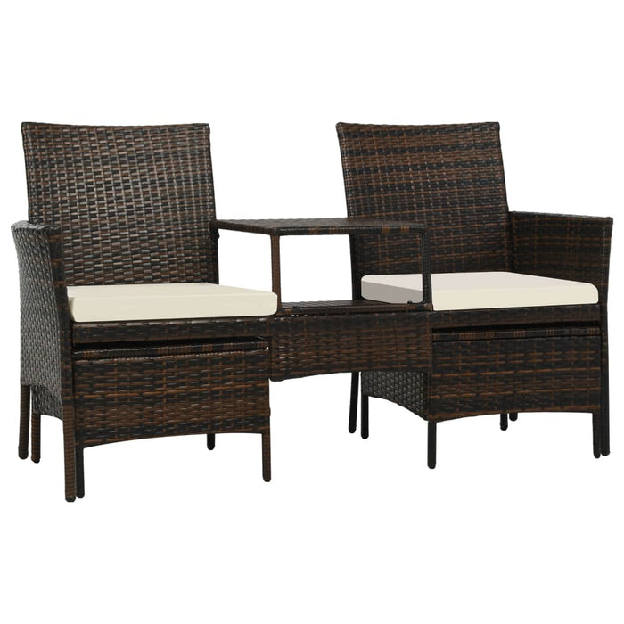 2-seater garden sofa with table &amp; stool poly rattan brown
