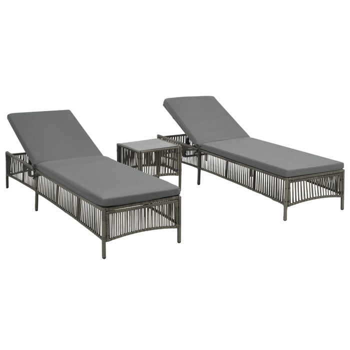 Sun loungers 2 pieces with table poly rattan gray