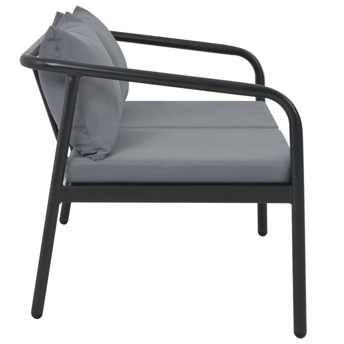 2-seater garden bench with gray aluminum cushions