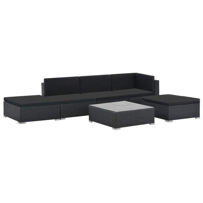 6-tlg. Garten-Lounge-Set mit Auflagen Poly Rattan Schwarz