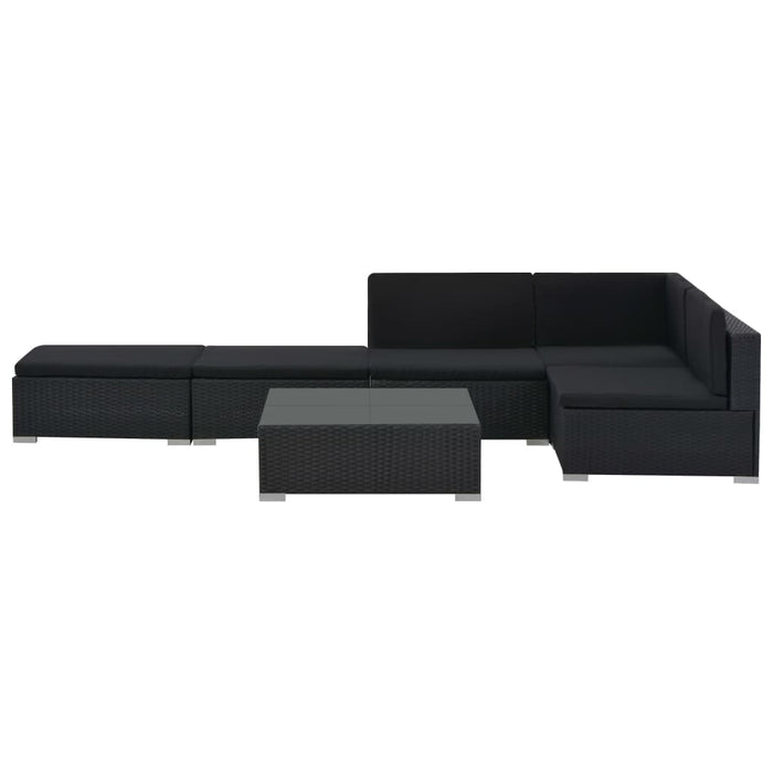 6-tlg. Garten-Lounge-Set mit Auflagen Poly Rattan Schwarz